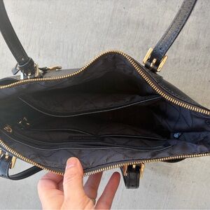 Black Leather Handbag with Gold Accents